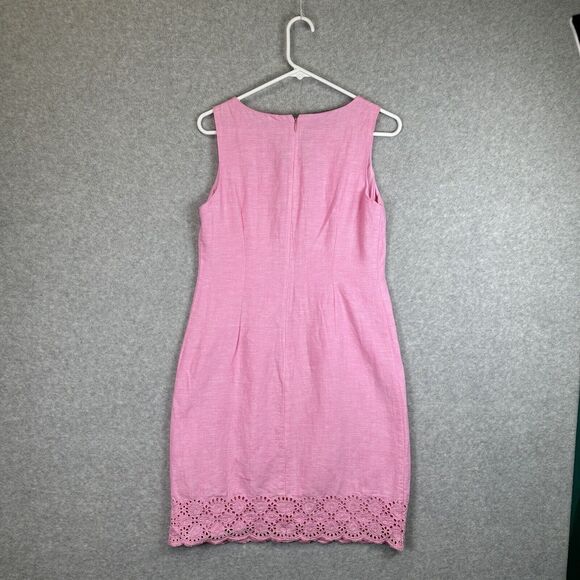 Talbot Linen Cotton Scalloped‎ Crochet Pink Lined Shift Dress Sleeveless Women 2 - Picture 8 of 14